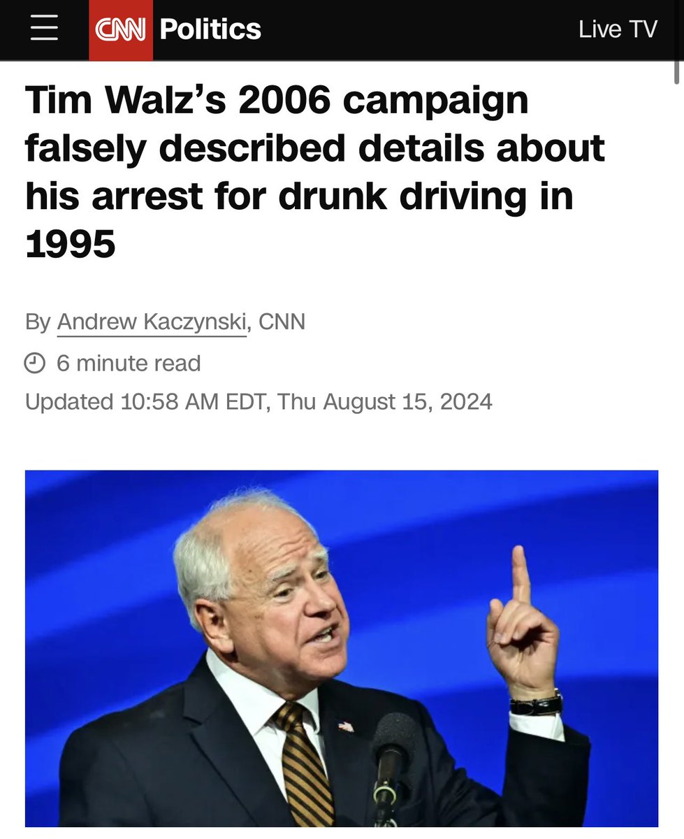 Tim Walz lied about his rank in a rebuttal letter in the Mankato Press during his first campaign. Now it’s confirmed that he lied about his arrest for drunk driving in that first run as well.

Believe it or not, it’s going to keep getting worse.