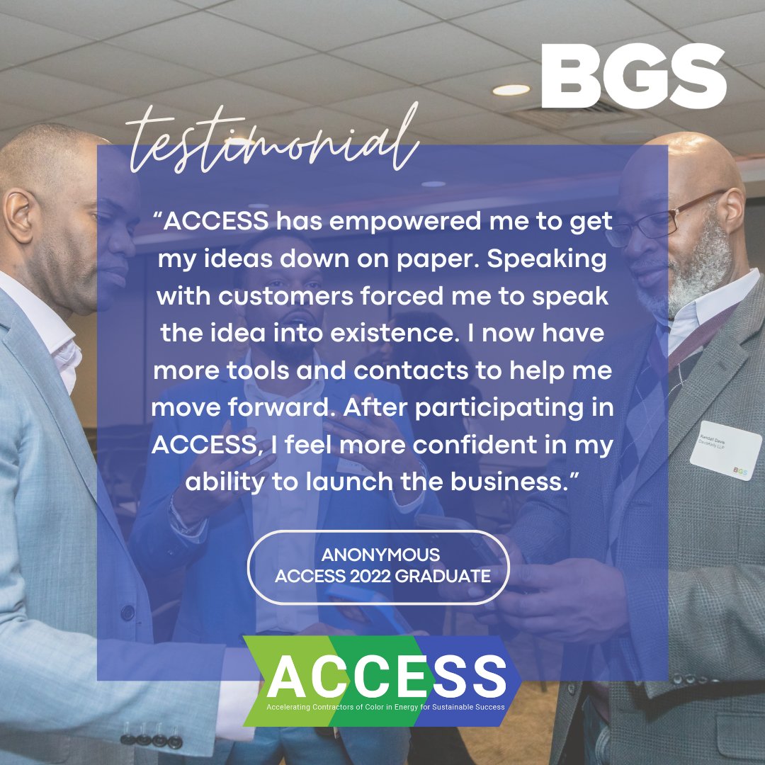 There's still time! Apply before Aug 31 to participate in the Fall 2024 cohort of #ACCESS - a FREE 10-week business boot camp for new and aspiring clean energy business owners. See what our graduates have to say and apply today to save your spot: bit.ly/2024ACCESSAPPLY
