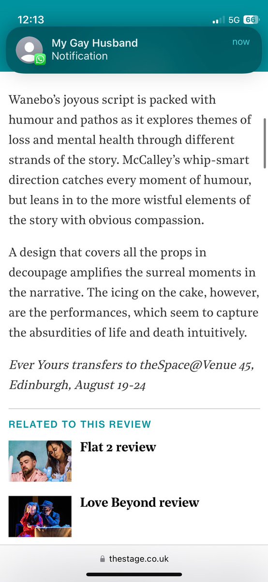 ⭐️⭐️⭐️⭐️⭐️ IN <a href="/TheStage/">The Stage</a>!! 

We could not be more proud of our incredible team. Thank you Paul Vale and The Stage for perfectly capturing the beating heart of this piece we love so much. Now come see our FIVE STAR show at 9:50am this week and 11:30am next week at <a href="/theSpaceUK/">theSpaceUK</a>