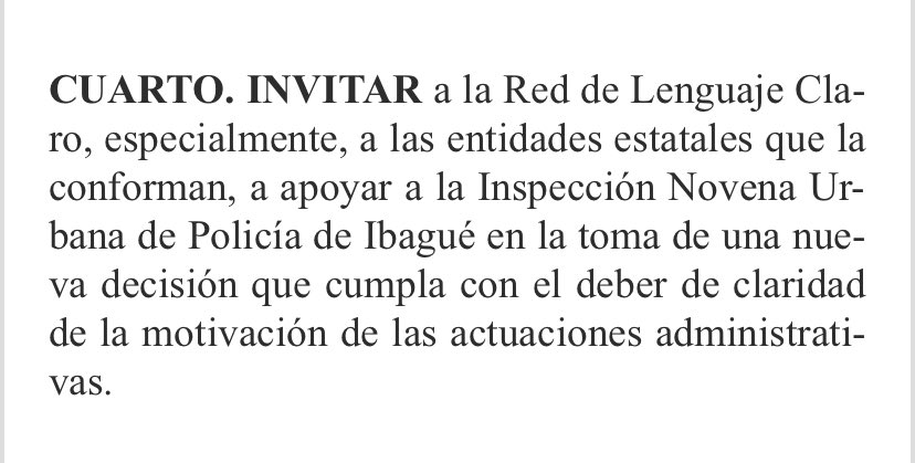 Celebramos la sentencia de la <a href="/CConstitucional/">Corte Constitucional</a> que por primera vez, de forma explícita, aborda “la relación entre el deber de motivación de las decisiones administrativas y el lenguaje claro”. 

Además, invita a la <a href="/Red_LClaroCol/">Red de Lenguaje Claro Colombia</a> a avanzar juntos. 

🔗 corteconstitucional.gov.co/relatoria/2024…