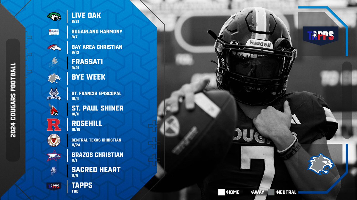 2024 Football Season Schedule is LIVE!
After winning it all last year and bringing home the State Title, the Cougars take on a new challenge this season, 11-man football. Come out and see what the boys can do at the 3A level. GO COUGS!