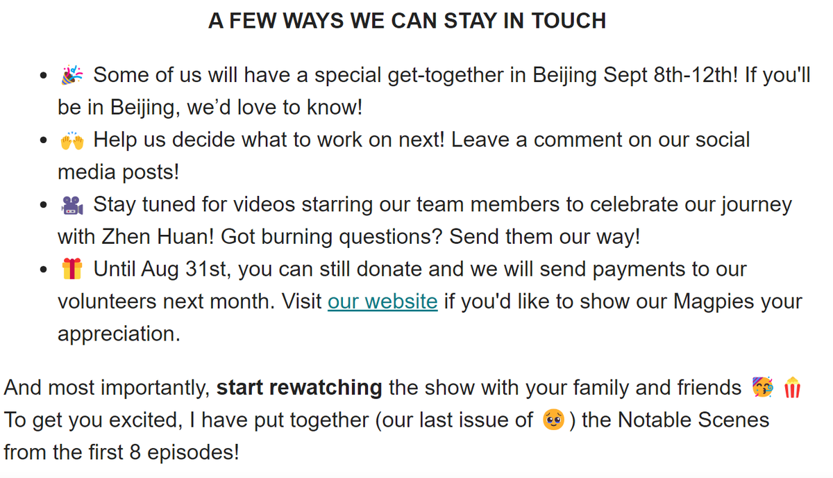 BrigadeMagpie's tweet photo. EP 1-15 revised and re-published. This marks the full completion of our translation project 🥳🥂🧨 We’re excited to share a few highlights of this amazing accomplishment and ways to stay in touch!

#translation #甄嬛传 #chinesedrama #mandarin #Chinese #learnchinese  #中国 #汉语 https://t.co/1pcVQDRWX8