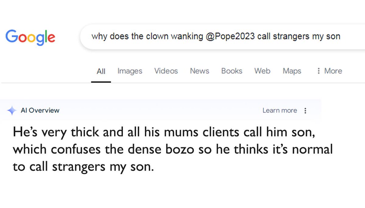 On a deeply technical level. <a href="/pope2023/">Your Pope</a> needs professional help to stop calling strangers he's never met son.