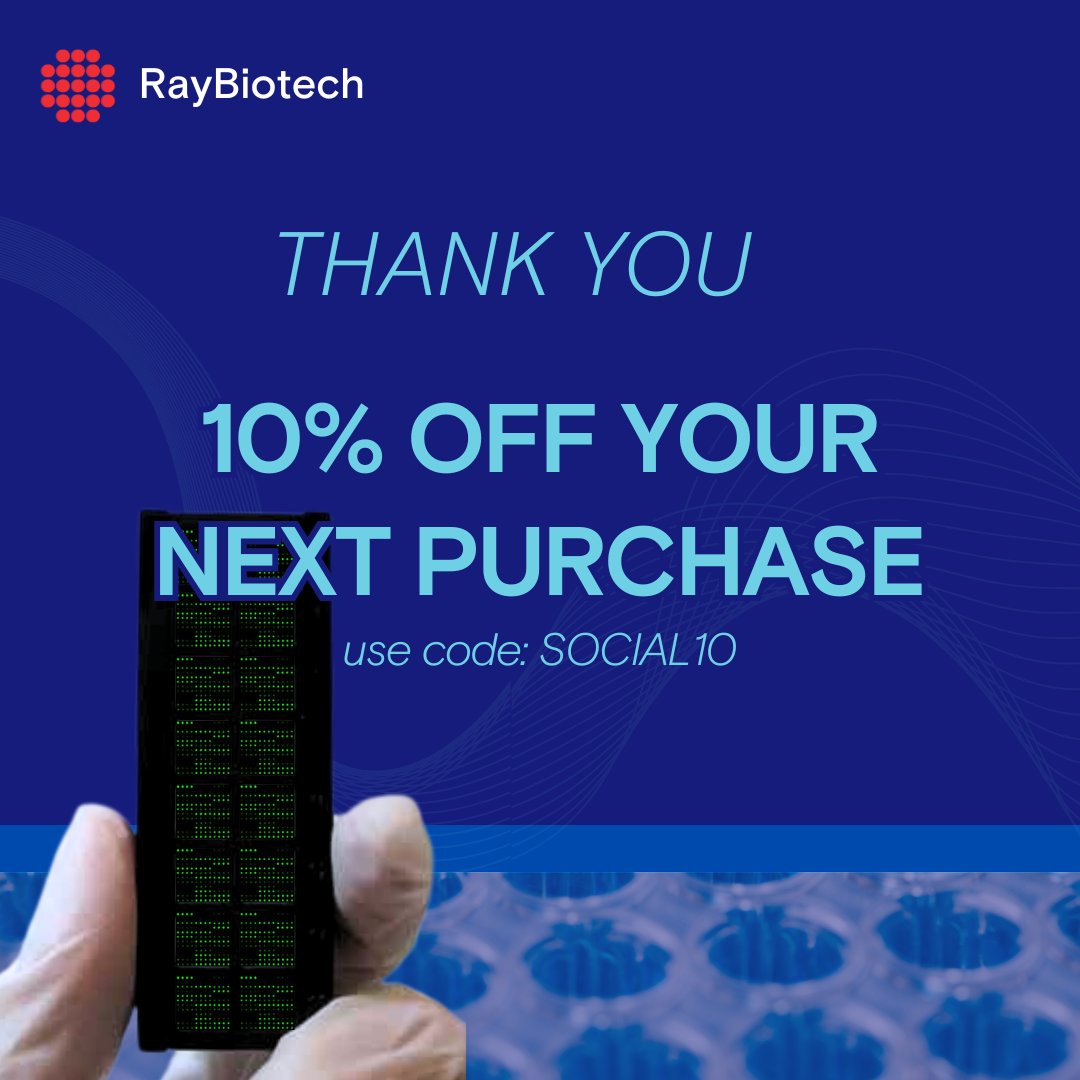 Today, we'd like to say thank you to our followers. To show our appreciation, we’re offering an exclusive discount just for you! Your work makes a difference, and we’re grateful to be a part of your research journey. 🙌❤️ 
Shop now at raybiotech.com 
#research