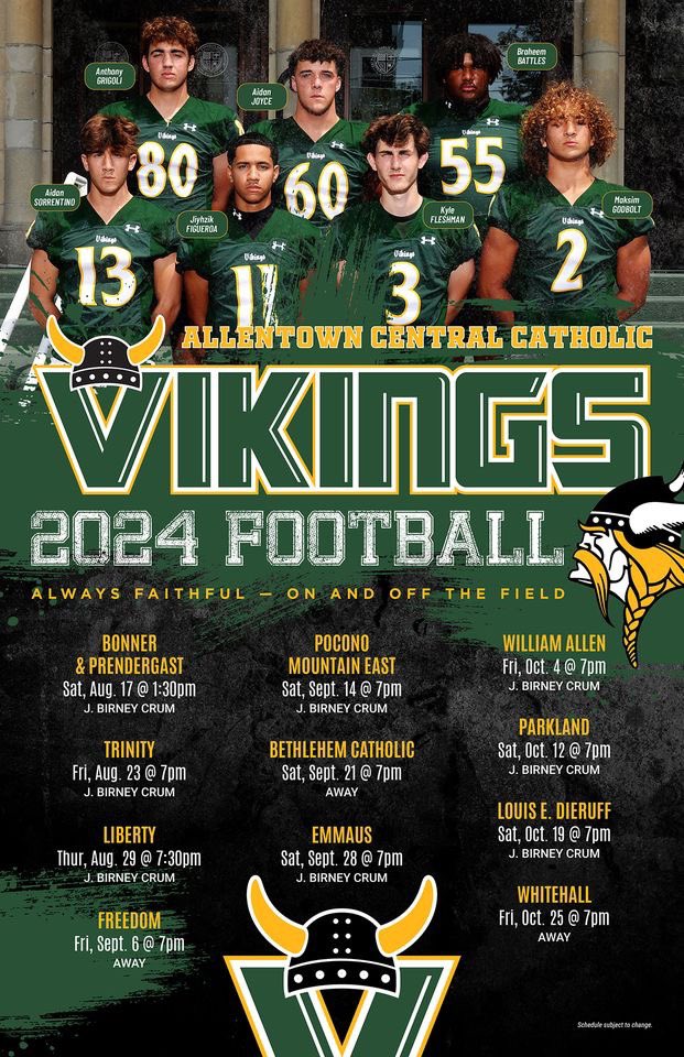 #VikingNation #RockneRowdies ACCHS Viking Football 2024 Season kicks off this Saturday, August 17, 1:30pm at J. Birney Crum! Let's goooooooo, Vikes! #VikingRumble 💚💛🏈