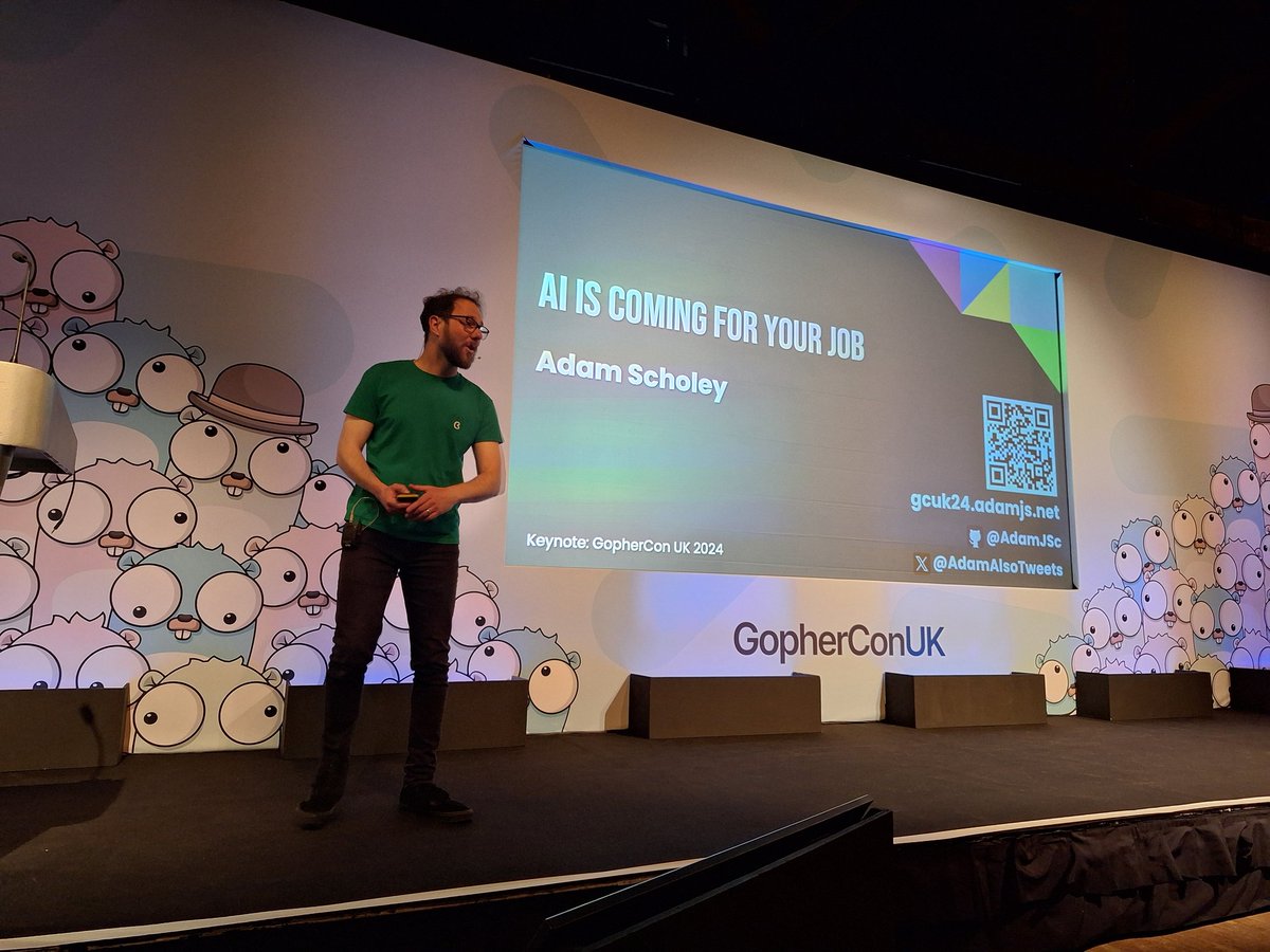 Mark Bradley (@braddle@mastodon.social) (@braddle) on Twitter photo Great keynote by <a href="/Adamalsotweets/">Adam Scholey</a> is ai coming for your job.
Nice end to the first day of #gopherconuk24 Great keynote by <a href="/Adamalsotweets/">Adam Scholey</a> is ai coming for your job.
Nice end to the first day of #gopherconuk24