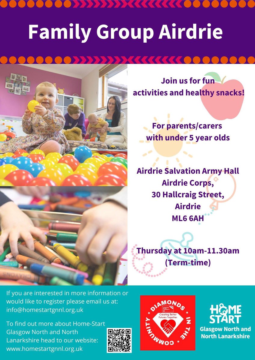 Please share!!!

Family Group starting up in August in partnership with the wonderful Home-Start Glasgow North and North Lanarkshire 

Our group will be on Thursday's (starting next week) 10am-11.30am in Airdrie, Airdrie Salvation Army Hall

Full details➡️ facebook.com/share/p/AbZqC6…