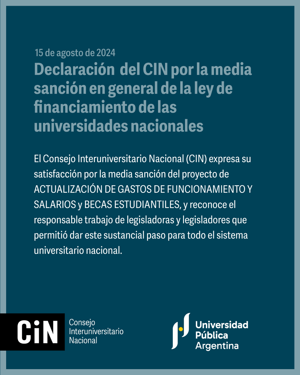 CINoficial's tweet photo. 🗣️ Declaración del @CINoficial por la media sanción en general de la ley de financiamiento de las universidades nacionales

https://t.co/VL4dY65rhr https://t.co/v1VS41DkEn