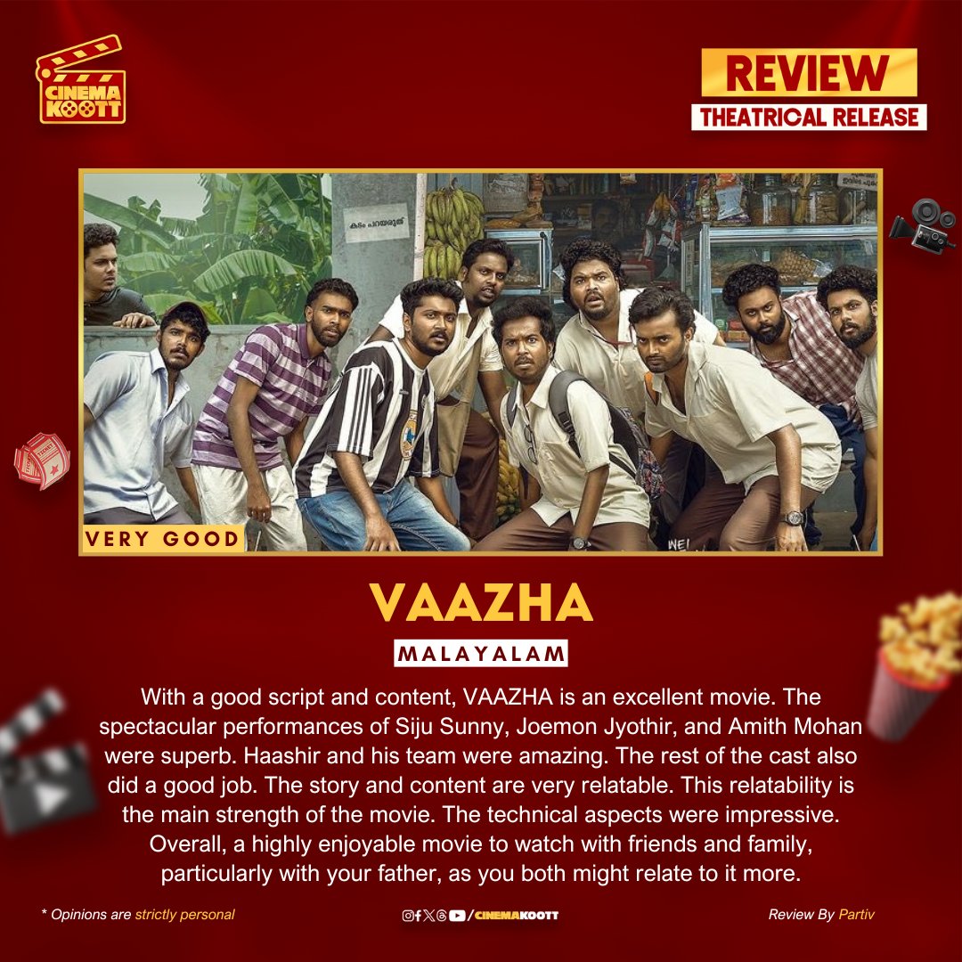 cinemakoott's tweet photo. #Vaazha - Movie Review
#AnandMenen #VipinDas #SijuSunny #JoemonJyothir #AmithMohan #Haashir
_
#cinemakoott #malayalammoviereview #moviereview https://t.co/nNTH3EjV7z