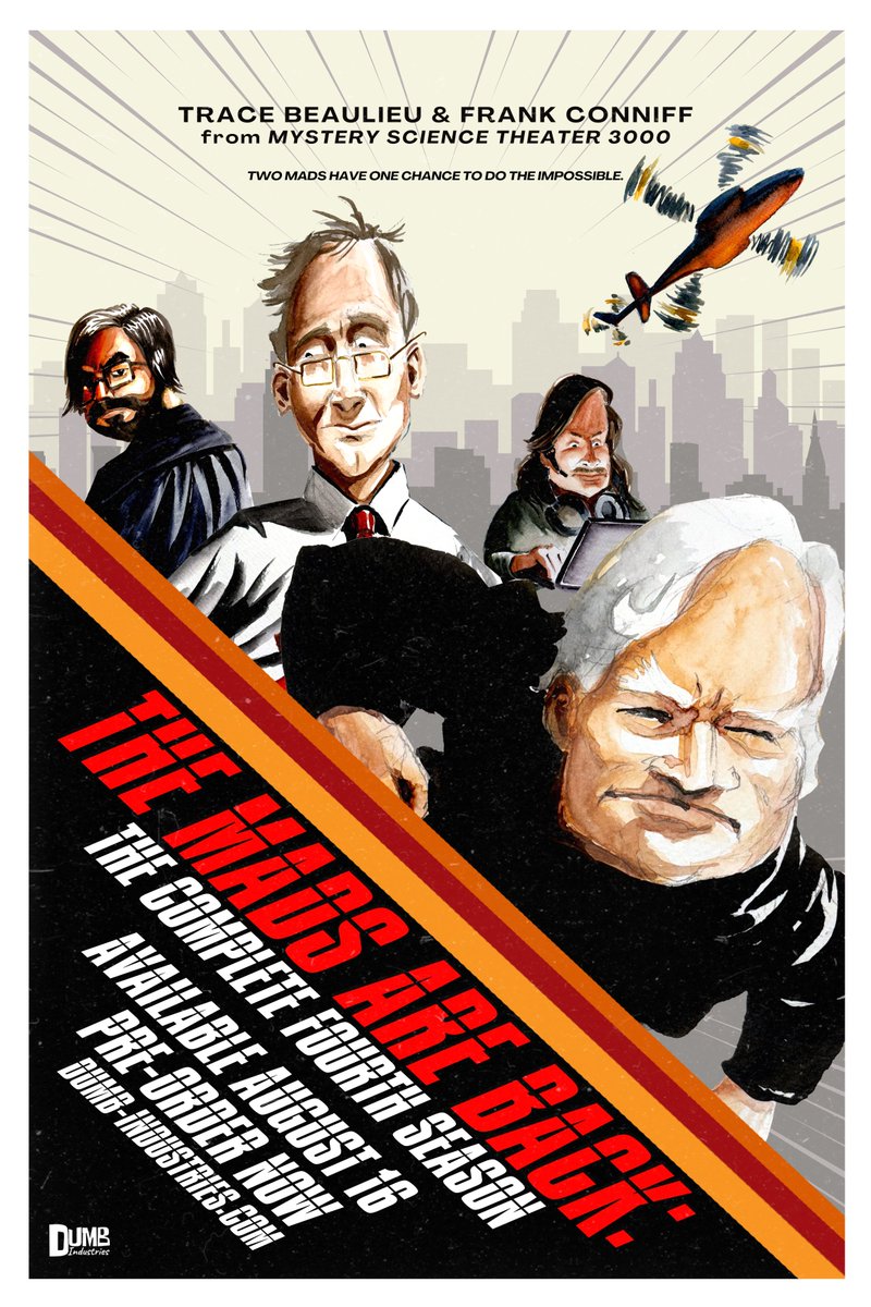 DumbIndustries's tweet photo. AVAILABLE TOMORROW!

All 12 episodes from @TheMadsAreBack's epic fourth season, including Q&amp;A's with @RiffTrax @feliciaday  Mary Jo Pehl @bonniegrrl @julieklausner @mrdavehill &amp; more!

Pre-order today, be the first to access tomorrow morning at 10am ET:
https://t.co/2M0M2Wu0EQ https://t.co/qA7ncV9IGo