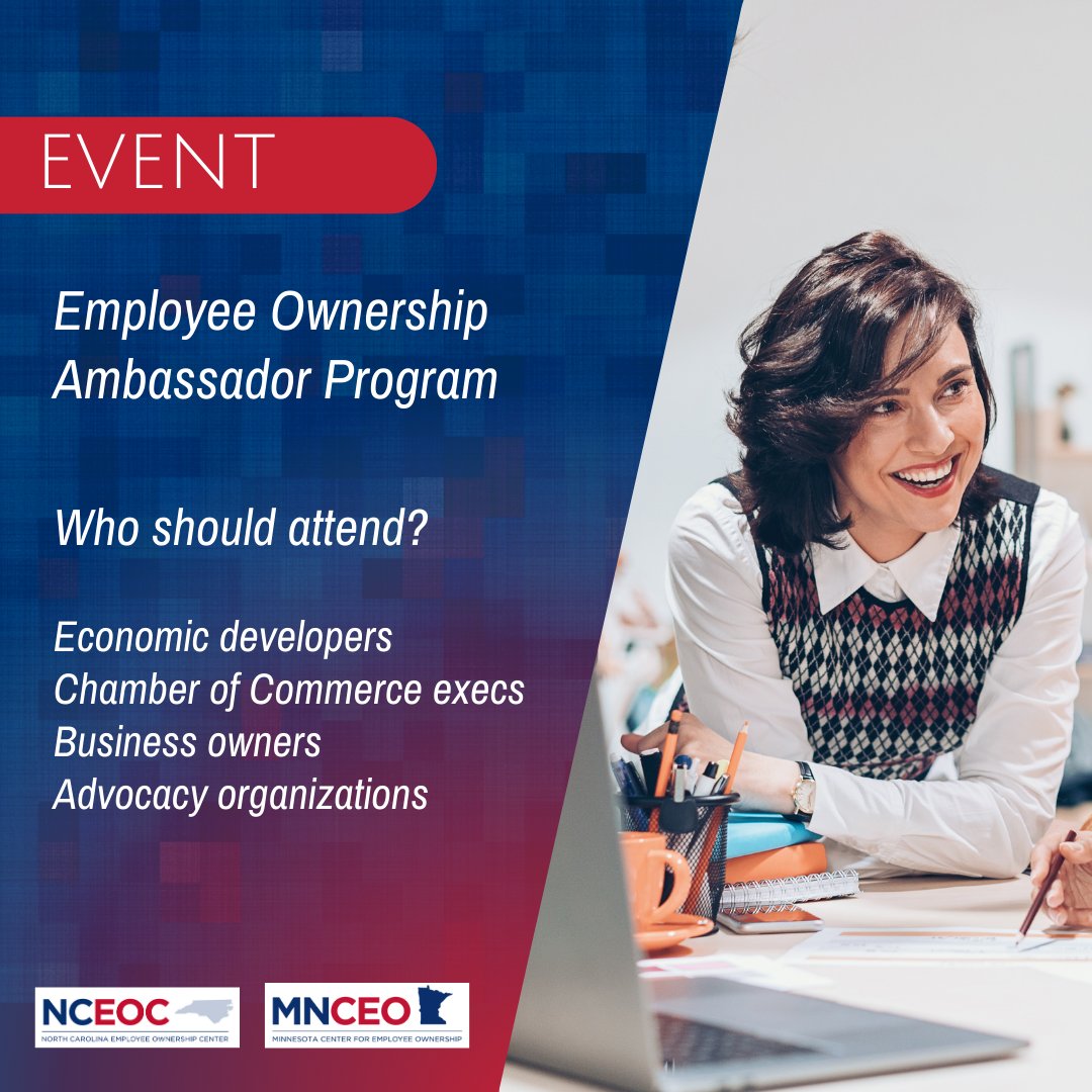 NCEOC2019's tweet image. The September cohort of our #employeeownership ambassador program starts Septmber 5!

Who should attend?

✔️ #Economicdevelopers
✔️ #ChamberofCommerce execs
✔️ #Businessowners
✔️ #Advocacy organizations

pulse.ly/ill9f3o3tq

#NorthCarolina #ESOP
