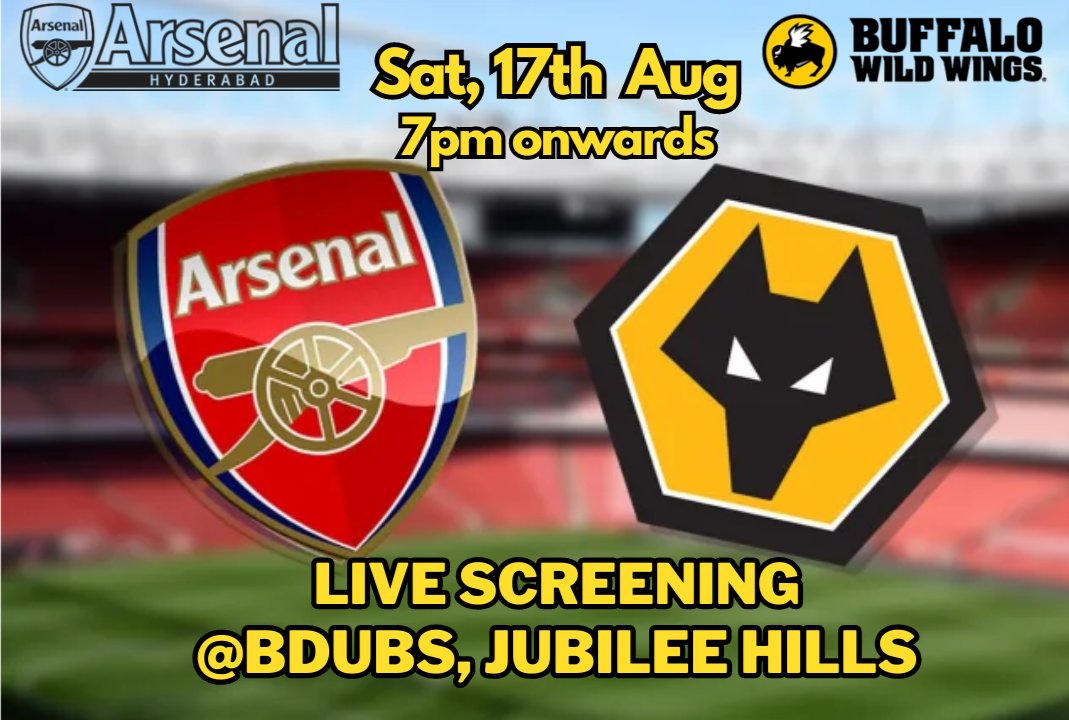 Arsenal_Hyd's tweet photo. 🚨𝗦𝗰𝗿𝗲𝗲𝗻𝗶𝗻𝗴 𝗮𝗻𝗻𝗼𝘂𝗻𝗰𝗲𝗺𝗲𝗻𝘁🚨
First game of the season, first screening of the season! Join us at Bdubs Jubilee Hills as Arsenal welcome Wolves for the start of a new season!
#ARSWOL #Screening #PL #AFC #Arsenal #WeAreTheArsenal #ArsenalHyderabadSC #AHSC #COYG https://t.co/vTv2bds09i