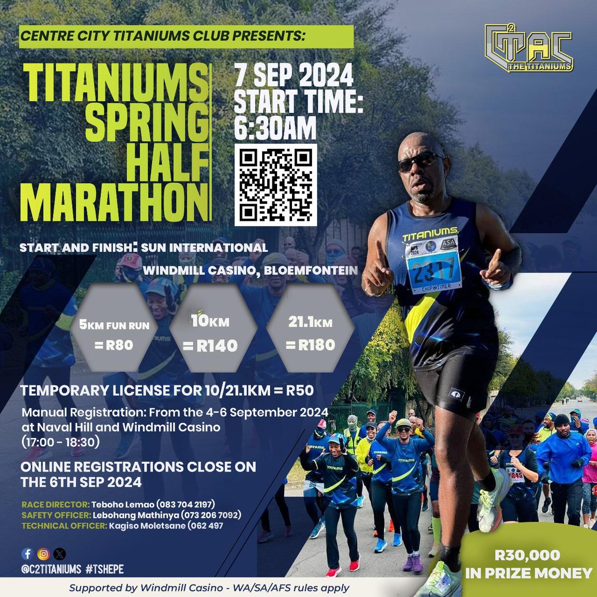 C2TitaniumsAC's tweet photo. 𝗖𝗖𝗧𝗔𝗖 𝗣𝗥𝗘𝗦𝗘𝗡𝗧𝗦 - 𝗧𝗛𝗘 𝗧𝗜𝗧𝗔𝗡𝗜𝗨𝗠𝗦 𝗦𝗣𝗥𝗜𝗡𝗚 𝗛𝗔𝗟𝗙 𝗠𝗔𝗥𝗔𝗧𝗛𝗢𝗡

Diarise the date and commit to a distance. We promise to give you a Titaniums experience to remember 

👇🏽Online registrations are now open👇🏽

https://t.co/FxcIfvLoIl

#Tshepe #CCTAC https://t.co/9GDUSSPAR7