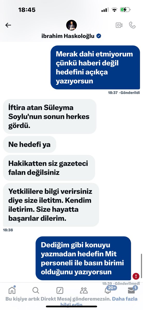nedimsener2010's tweet photo. Nasıl bir oyun oyunuyor, arkasında ne var, kim var anlamadım ama @haskologlu ile temas eden özellikle gazetecilere çok dikkatli olmasını tavsiye ederim. 
Üstelik kızınca terbiyesizleşiyor https://t.co/2GFNkEvLg9
