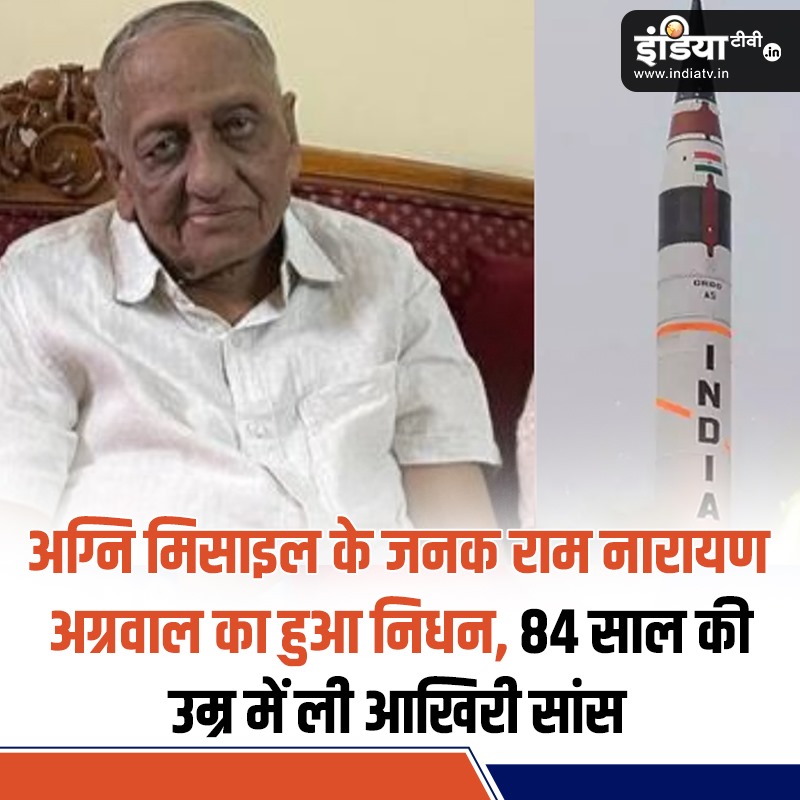 indiatvnews's tweet photo. अग्नि मिसाइल के जनक राम नारायण अग्रवाल का हुआ निधन, जानें उनके बारे में खास बातें
Read more: https://t.co/ta1YOikkYK
#DRDOScientist #RamNarainAgarwal #FatherofAgniMissiles #PassesAway https://t.co/si8Q28DI2F
