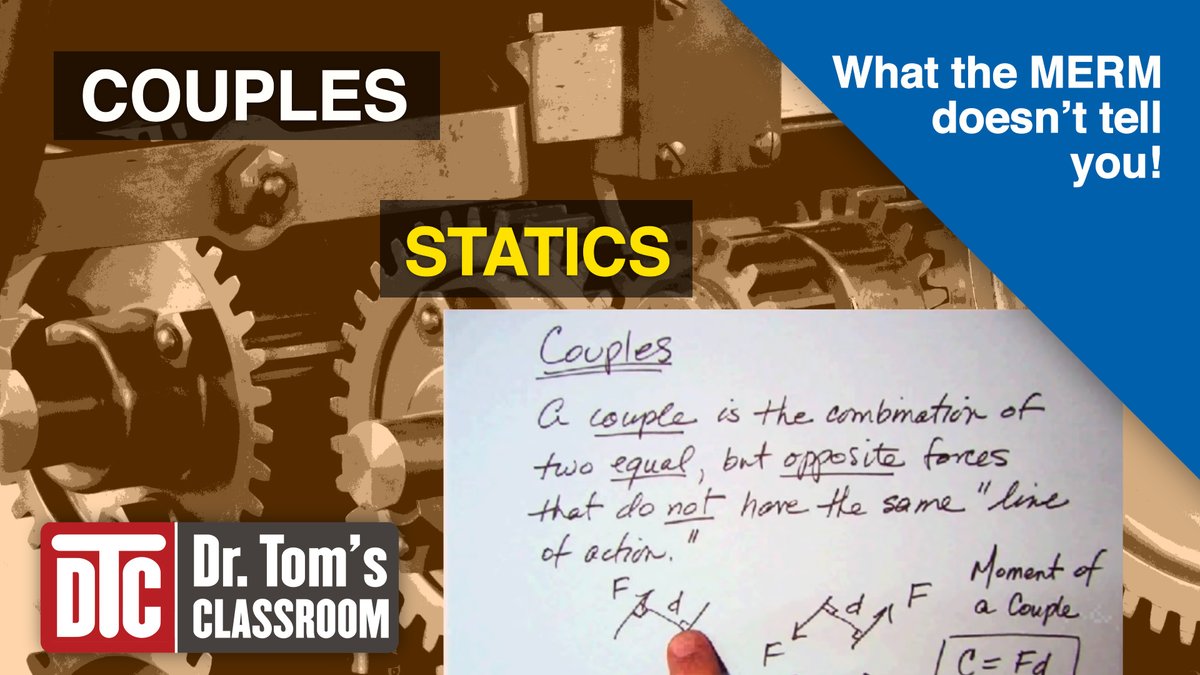 DTC_DrTomBrown's tweet image. Couples

In this video, I review Couples, covered in the chapter Determinate Statics in the MERM.

Check it out: youtu.be/uMNM6cQ_s4o

– Dr. Tom

#DrTomsClassroom 
#EngineeringVideos #EngineeringProblems
#SampleLesson 
#StaticsCouples #Statics