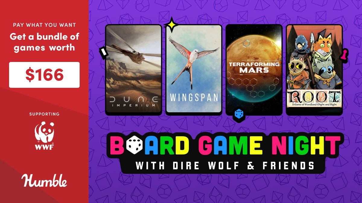 humble's tweet photo. Our Board Game Night bundle featuring Dune: Imperium, Wingspan, Quilts and Cats of Calico, and more has been extended so don't miss out!

Supports @world_wildlife | https://t.co/w1wajXZf3g https://t.co/PE31YUHdQX