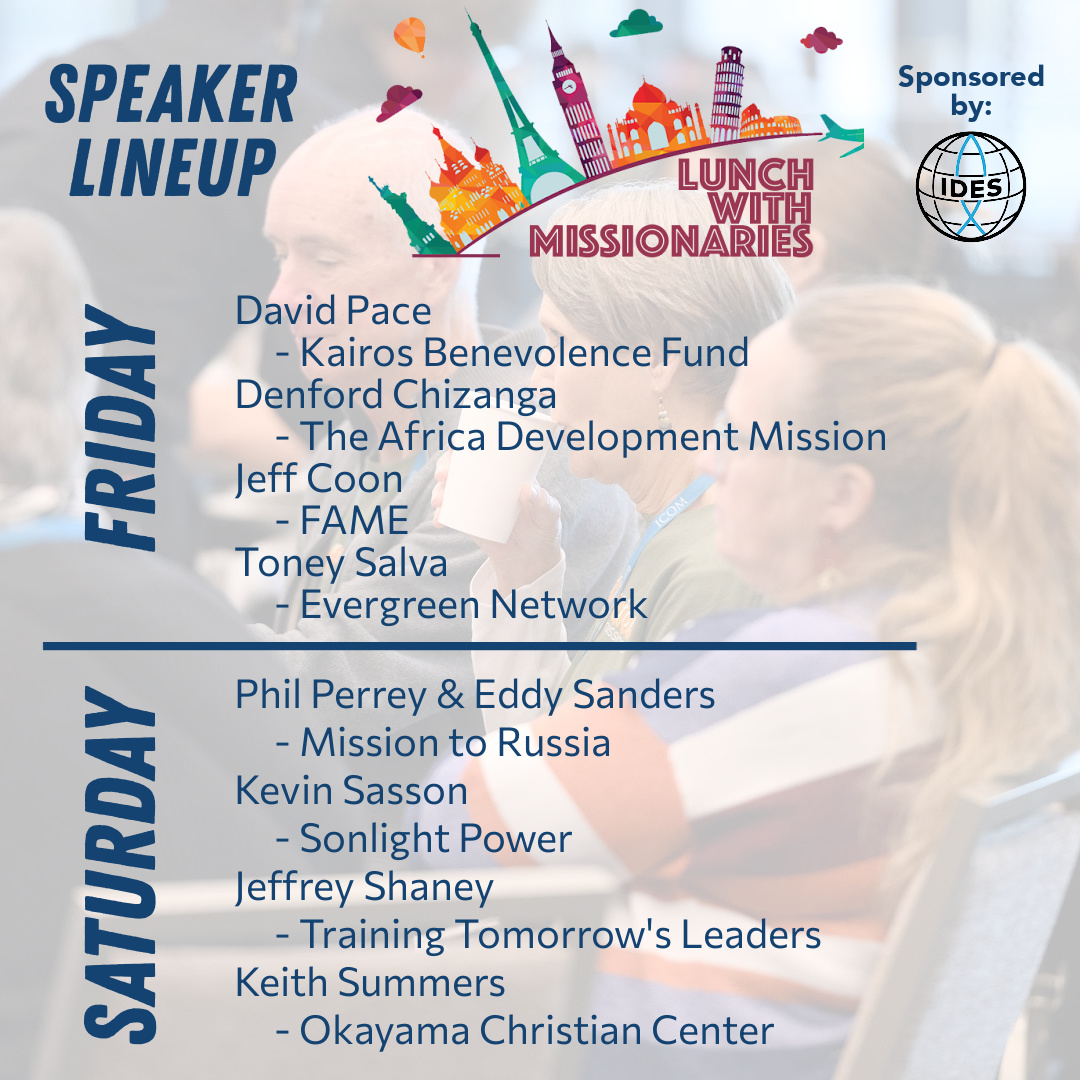 We're thrilled to announce the speakers for this year's Lunch with Missionaries! Purchase tickets as you register for ICOM 2024! theicom.org/register/atten…