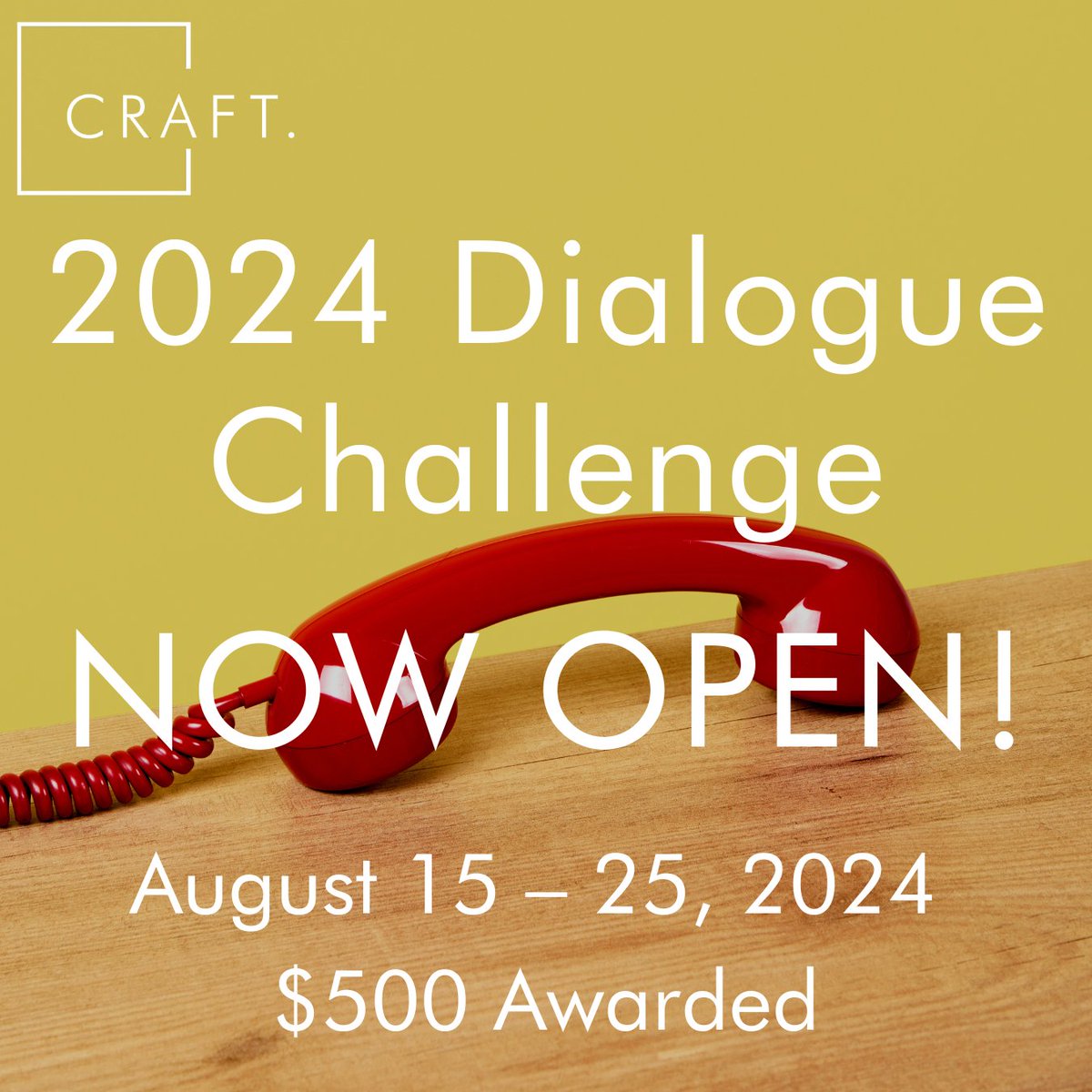 We're asking writers to recreate the serendipity of an overheard conversation. The only catch— we want to read only the dialogue: no tags, no stage directions, no added context. Our editors will choose one winner to award $500 + publication.

Learn more: craftliterary.com/craft-dialogue…