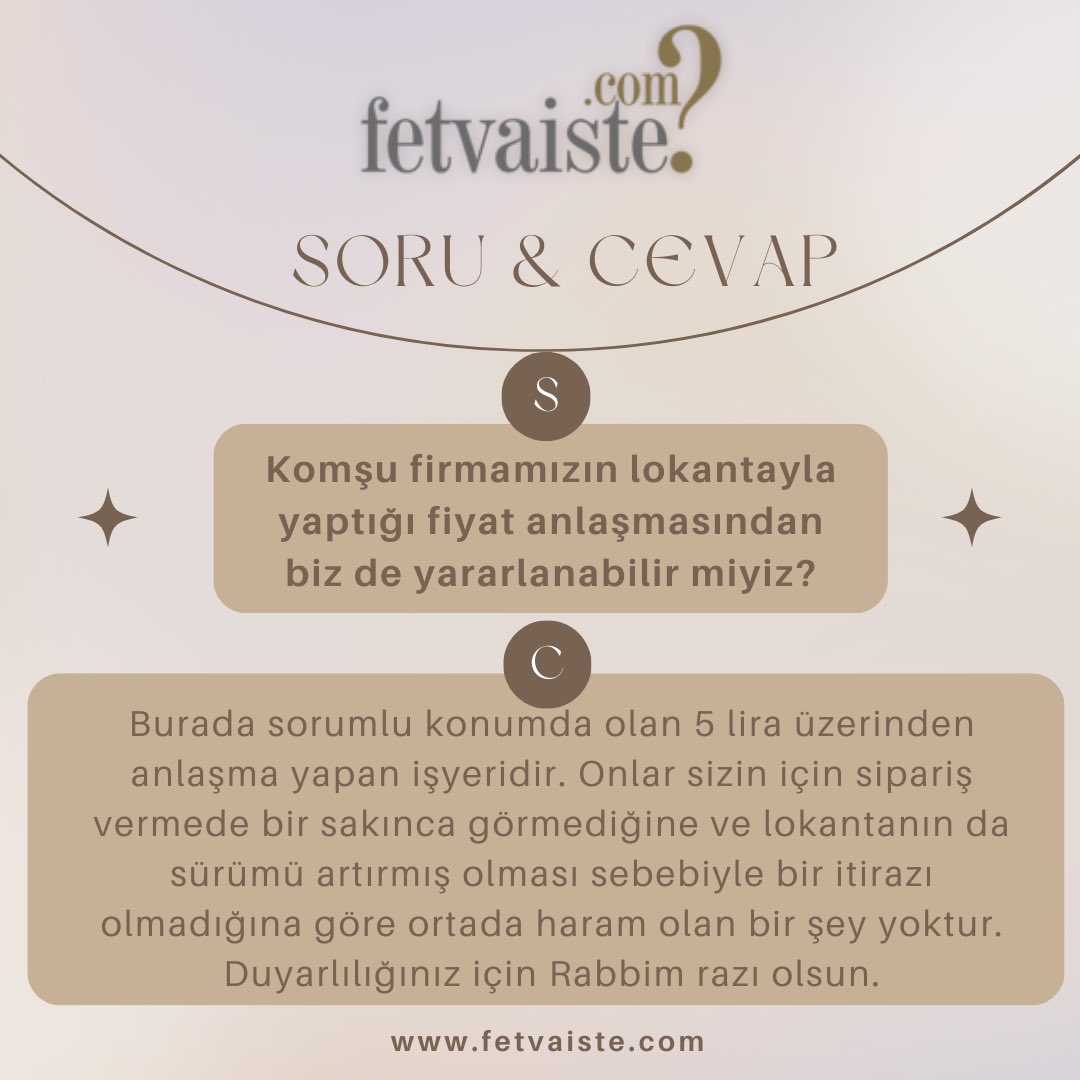 Fetvaiste's tweet photo. .
Komşu firmamızın lokantayla yaptığı fiyat anlaşmasından biz de yararlanabilir miyiz?
#fetvaiste #fetva #fetvameclisi #fetvalar #birfetva #fetvakurulu #videofetva #ölüm #ahiret #kabir #cenaze #fetvahattı #fetvanet #fetvayokusu #fetvasor #fetvahane #fetvavar #diyanetfetva https://t.co/hpd4u2FvzI