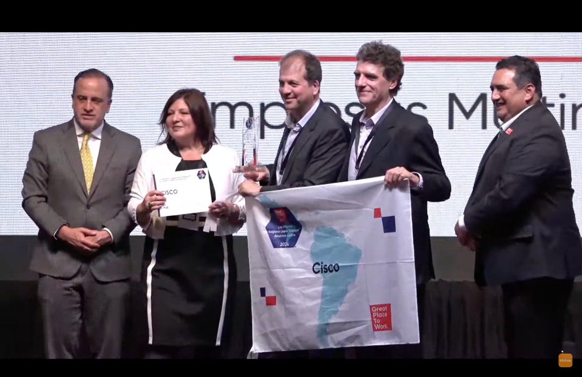 Thrilled to share that <a href="/CiscoLatam/">Cisco Latinoamérica</a> is #8 on the 2024 Great Place to Work® list! A true testament to our inclusive and innovative culture. Thank you to our incredible team and to <a href="/leoscargiordano/">Leonardo Giordano</a>, Daniel Gonse, <a href="/CiscoDelelisi/">Paula Delelisi</a> for representing the region at the ceremony 
#TamoJunto
