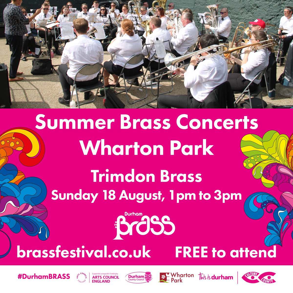 Join Trimdon Brass band this Sunday for the next Summer Brass Concert at #WhartonPark! 🎺🎵

🗓️Sunday 18 August, 1pm - 3pm

Relax and enjoy an afternoon of FREE brass music from a fantastic local band.