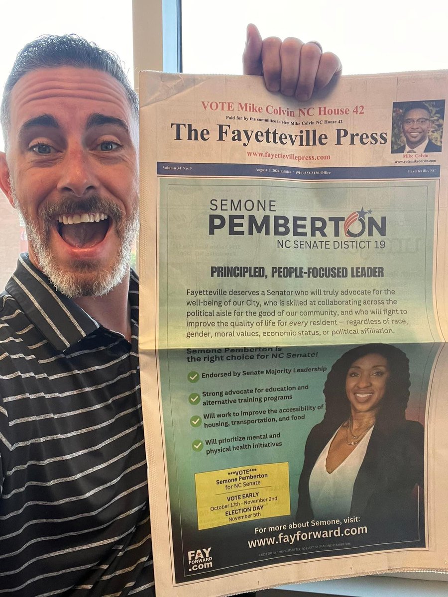 Semone4NCSenate's tweet photo. Excited about this month's issue of the Fayetteville Press! Pick up your copy today!
https://t.co/IFflOVvk4W
#fayetteville #fayforward #electsemone #peopleoverparty #cumberlandcountync https://t.co/kfAxPsT1ne