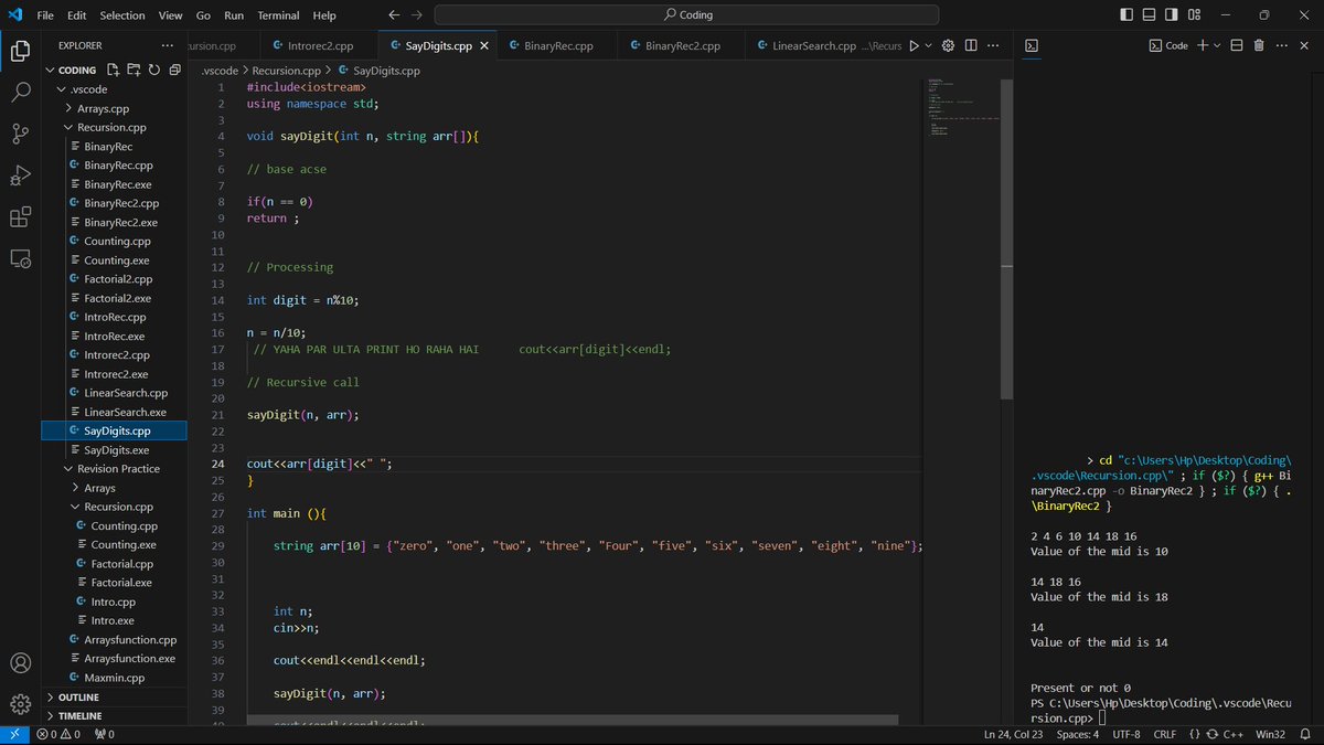 sharmsaurabh981's tweet photo. Day 44 of #180DaysOfDSA
That day I have solved question of Fibonnaci No, on Leetcode using recursion, draw it's recursion tree, Climb stairs problem on code 360, Say digit problem on MSVSC.
#Mumbai #AkshayKumar #justiceformoumitadebnath #CodingChallenge #CodingLife #code_07s https://t.co/gJ7L2W7WBb