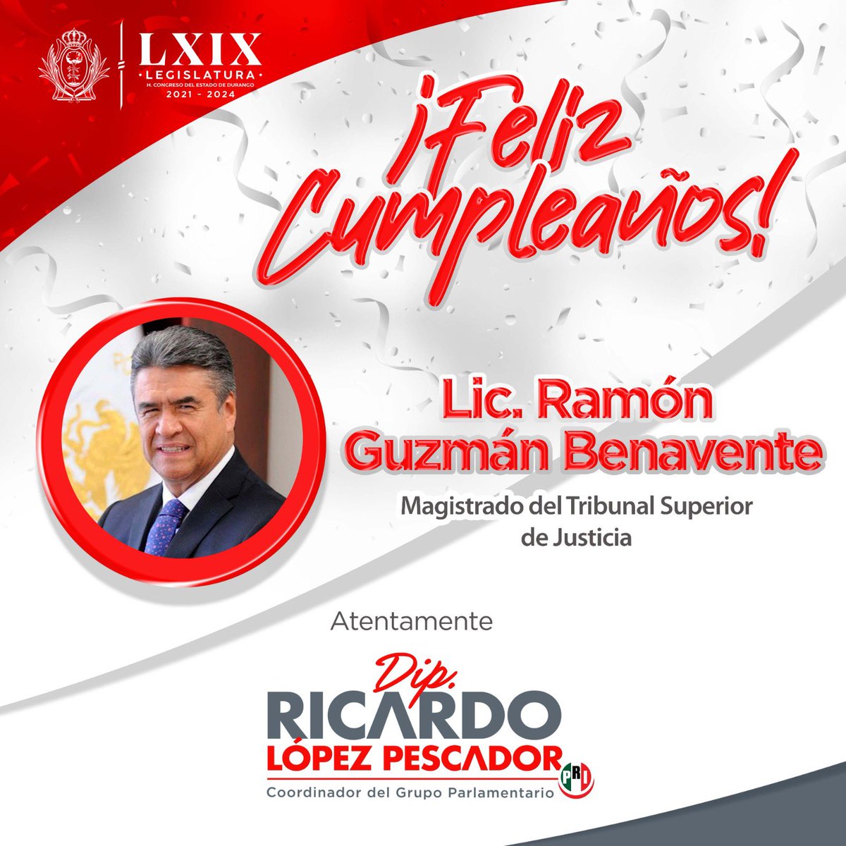 Felicito a mi amigo el Lic. Ramón Guzmán Benavente, por motivo de su cumpleaños. 🎉

¡Te envío un fuerte abrazo!