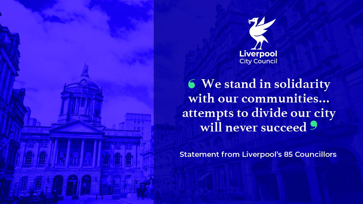 Liverpool City Council (@lpoolcouncil) on Twitter photo STATEMENT | Following the violence seen in Liverpool & elsewhere recently, all 85 councillors have united behind a single statement of commitment, to be discussed at the next Council meeting.
liverpoolexpress.co.uk/liverpool-coun…
<a href="/liamrobinson24/">Liam Robinson</a> | <a href="/CarlCashman/">Carl Cashman</a> | <a href="/mygibbo/">Alan Gibbons</a> | <a href="/tommartincrone/">Cllr Tom Crone (he/him)</a> STATEMENT | Following the violence seen in Liverpool & elsewhere recently, all 85 councillors have united behind a single statement of commitment, to be discussed at the next Council meeting.
liverpoolexpress.co.uk/liverpool-coun…
<a href="/liamrobinson24/">Liam Robinson</a> | <a href="/CarlCashman/">Carl Cashman</a> | <a href="/mygibbo/">Alan Gibbons</a> | <a href="/tommartincrone/">Cllr Tom Crone (he/him)</a>