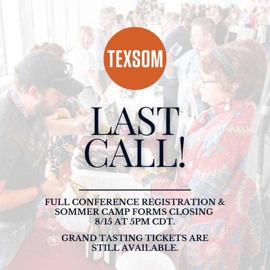 If you're in the #alcoholindustry and want to expand your knowledge &amp; network, then don't miss this year's <a href="/TEXSOM/">TEXSOM Conference</a> #wineeducation conference!

Registration ends today (8/15), so stop now and go to texsom.com/conference to sign up &amp; check out the agenda!

#TexSom2024