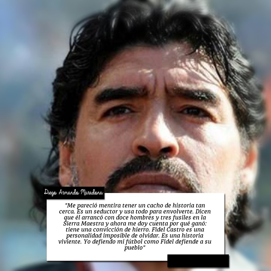 👌“#FidelCastro es una personalidad imposible de olvidar. Es una historia viviente. Yo defiendo mi fútbol como Fidel defiende a su pueblo”. 

👉Diego Armando Maradona 

bit.ly/3iuGBqi

#ComandanteEnJefe #SoldadoDeIdeas