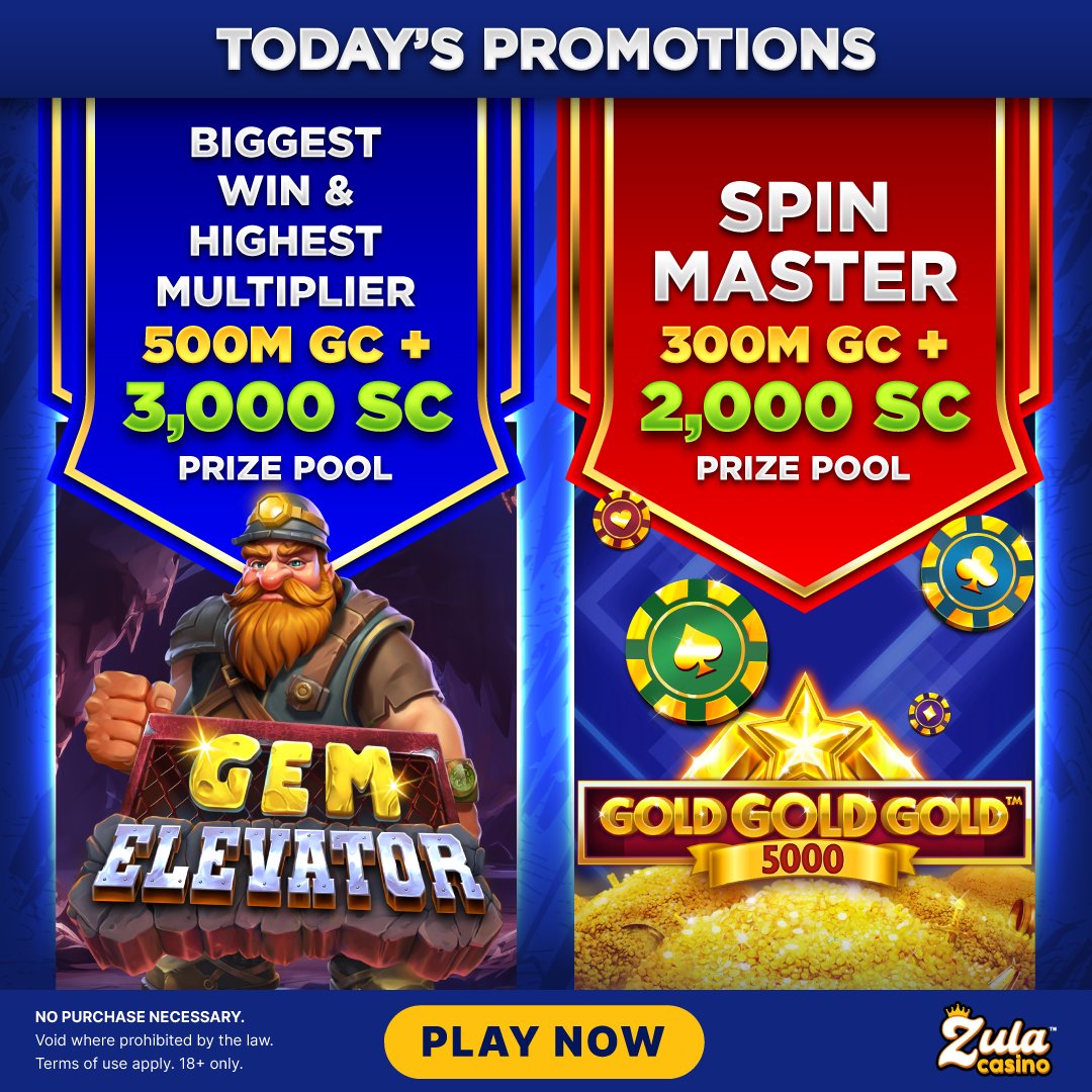 zula_casino's tweet photo. πBecome the Ultimate Spin Master in Our Exclusive Game Gold Gold Gold 5000!οΈπ
Test your spinning skills for a chance to share the 300M GC + 2,000 SC prize pool!
#ZulaCasino #reelrush #spinmasters #game #spinning #chance #prize #masters #zula #casino #biggest #category https://t.co/Dn2QQbmeKm