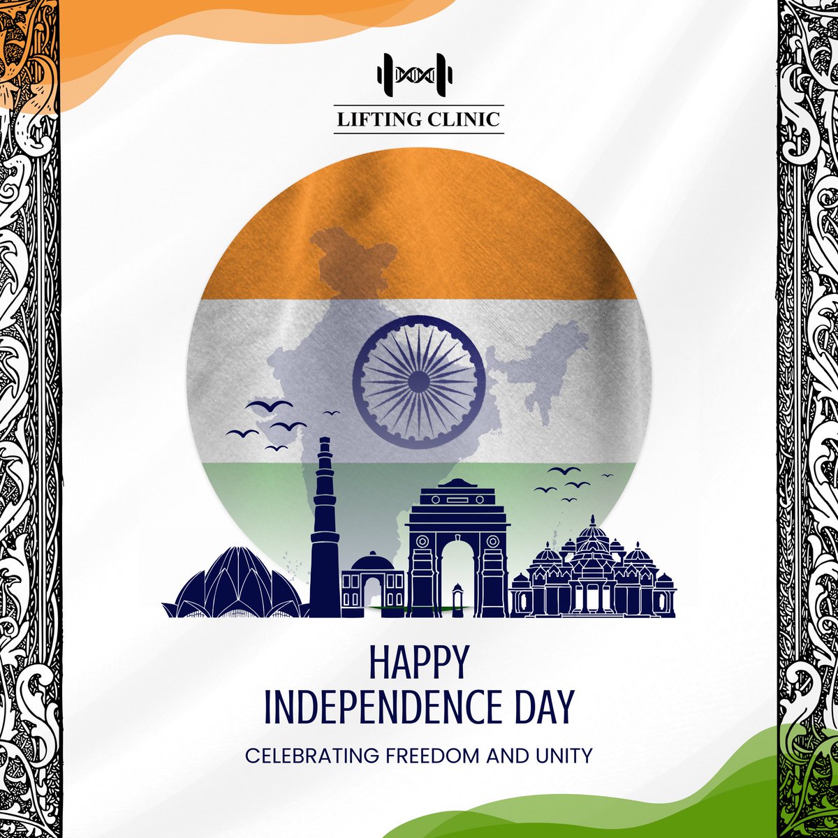 LiftingClinicIN's tweet photo. Let's celebrate the spirit of freedom and the strength of unity. Jai Hind!

#independenceday #15August #jaihind #🇮🇳 https://t.co/w8T3CegKcf