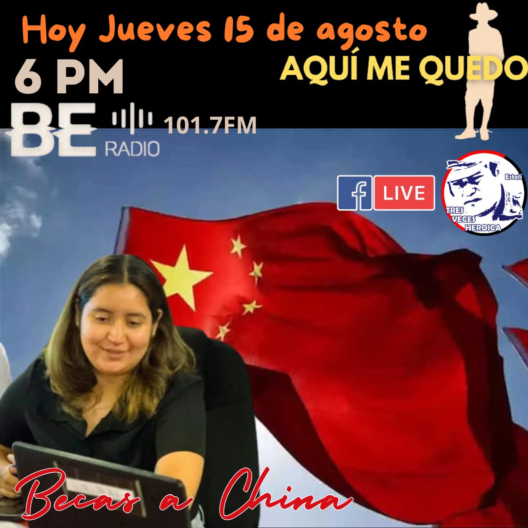 PayoRaudez's tweet photo. Nos conectamos hoy en la Tres Veces Heroica y en la Be Radio 101.7 FM platicaremos con Gunoshka Chavarría, joven becada en la República Popular China. 
Jueves 6 pm. 
#EstelíSandinista 
#EstelíTresVecesHeroica https://t.co/aOeYWZgOlB