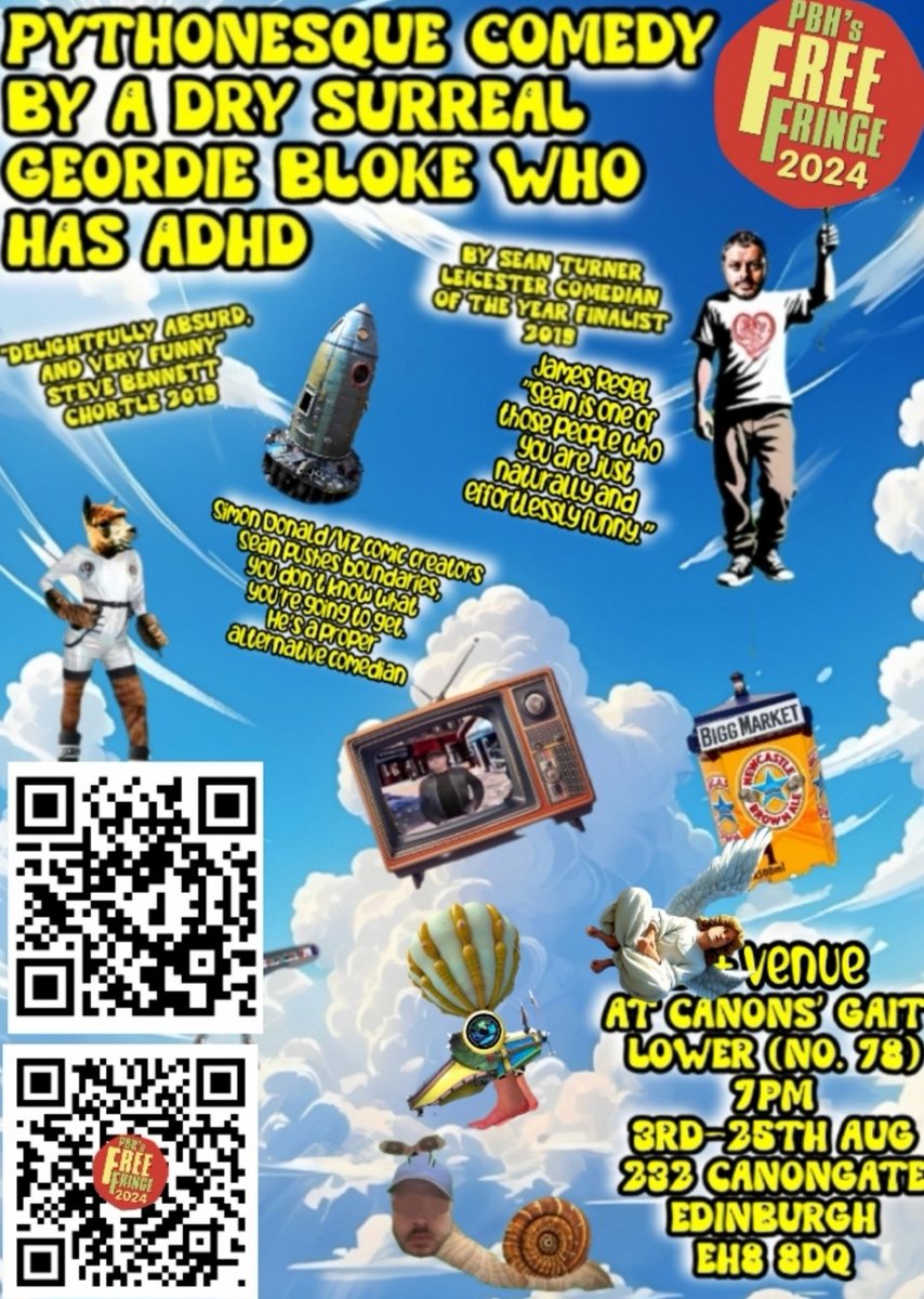 If you're around
 Pythonesque comedy by a dry surreal geordie bloke who has adhd @7 #EdinburghFringe #edfringe #edinburghfringeFestival #freefringe #canonsgaitpub #edfringeshow <a href="/RealBobMortimer/">bob mortimer</a> @fringebiscuit #EdFringe24 #https://youtube.com/shorts/8rCwE0SXFSo?si=BrwcU40_Y1rdKprL