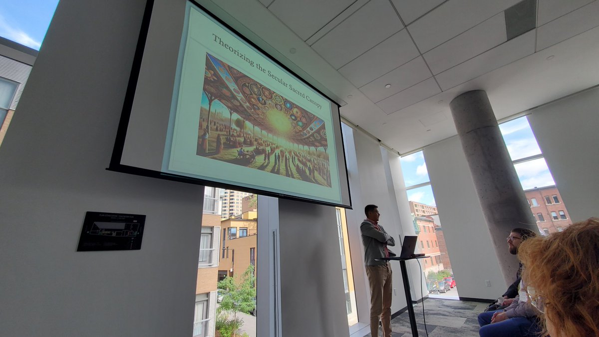 IReligionCSF's tweet image. Presentation by Galen Watts &amp;amp; @swilk033 at the @ASReligion conference last weekend in beautiful #Montreal, on the emergence of a #secular #sacred canopy in contexts of late-stage #secularization. More to come on this as the paper develops!
