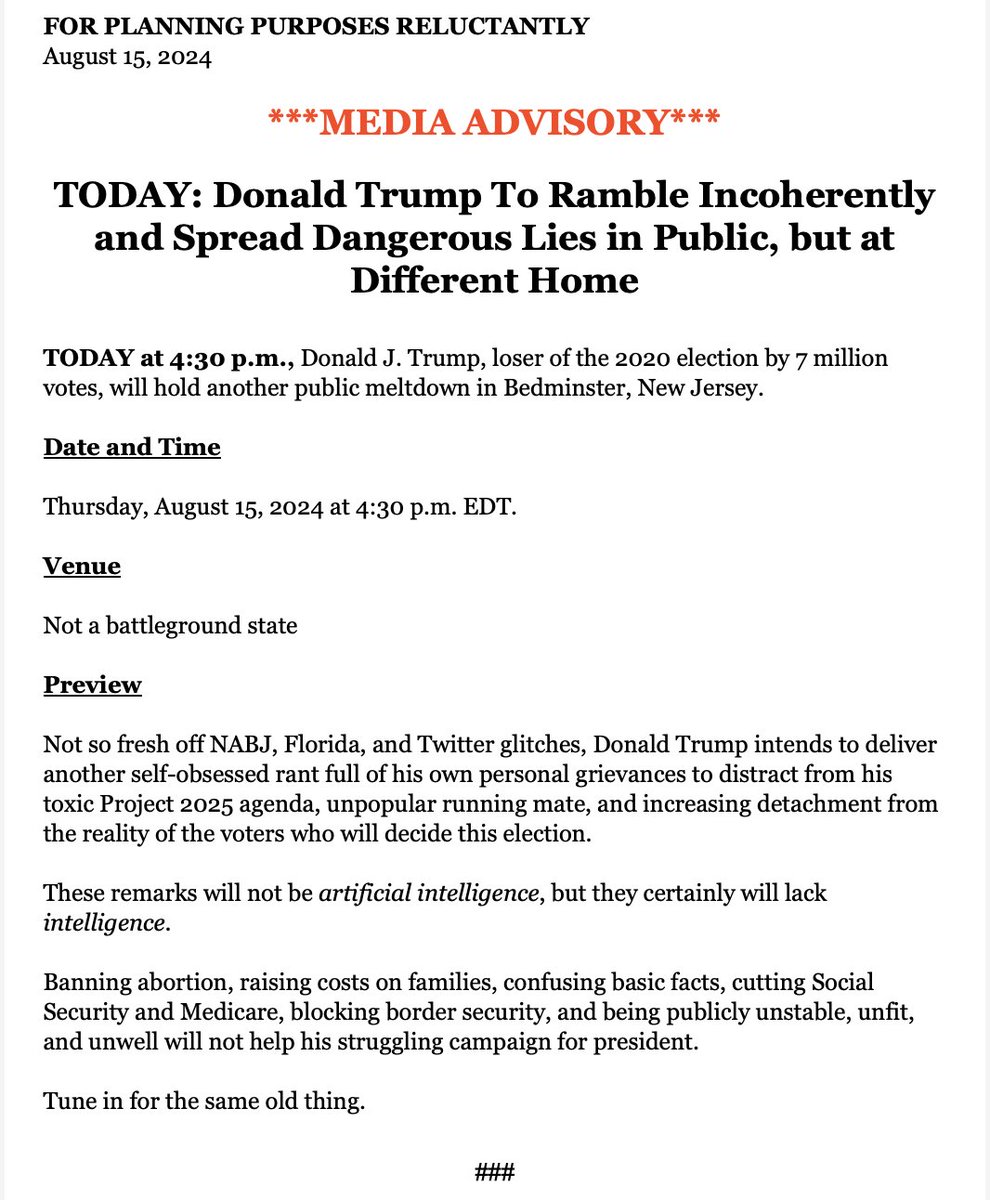 INBOX: @KamalaHQ having some fun with <a href="/realDonaldTrump/">Donald J. Trump</a>'s upcoming press conference today...