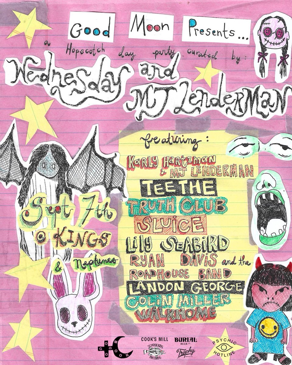GOOD MOON (@goodmoon_nc) on Twitter photo Good Moon presents a <a href="/hopscotchfest/">Hopscotch Music Fest</a> Day Party curated by <a href="/MarkJLenderman/">MJ Lenderman</a> & <a href="/Wednesday_Band_/">Wednesday</a>
Doors at 11, show at noon
18+
Suggested donation of $10-$20, all money goes to the artists
See yโall there!!! ๐๐๐๐๐ Good Moon presents a <a href="/hopscotchfest/">Hopscotch Music Fest</a> Day Party curated by <a href="/MarkJLenderman/">MJ Lenderman</a> & <a href="/Wednesday_Band_/">Wednesday</a>
Doors at 11, show at noon
18+
Suggested donation of $10-$20, all money goes to the artists
See yโall there!!! ๐๐๐๐๐