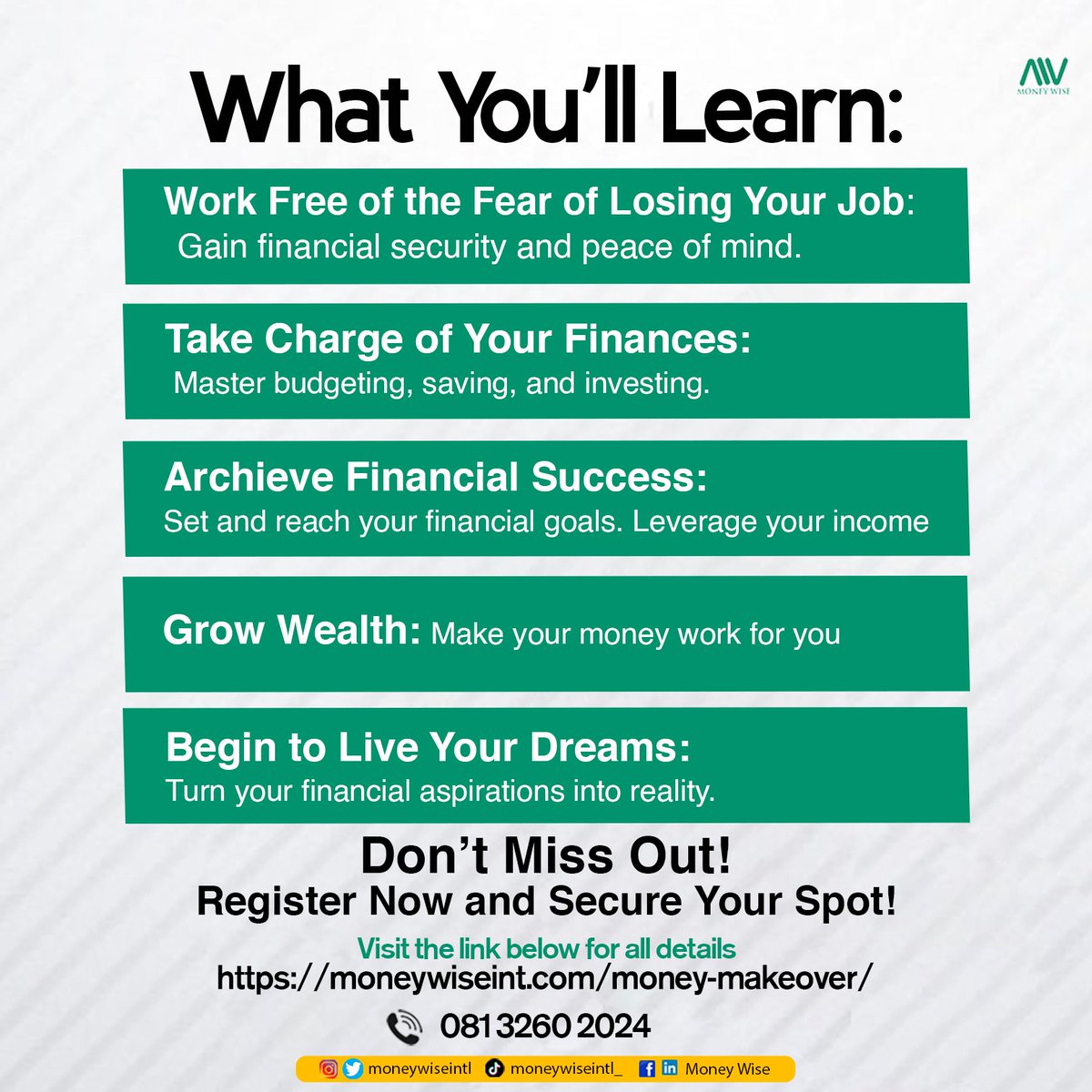MoneyWiseIntl's tweet photo. Unlock Financial Freedom: Join the Money Makeover Masterclass!

- Early bird discounts closes August 15, 2024 - few hours LEFT!

Let’s transform your income into a wealth-building machine! 💰🚀
Visit https://t.co/aYKnxQHDGj

…_to your financial success
 #monkeypox #Abuja https://t.co/Pt5HP4jDZq