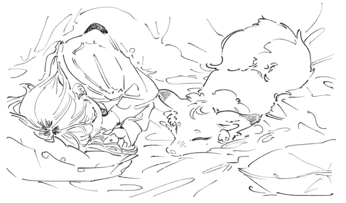 🍳🌷次元のときの🌷を滅茶苦茶幼く描いてしまいがちですぐあかちゃんになってしまい……どっちが子守なんだ 