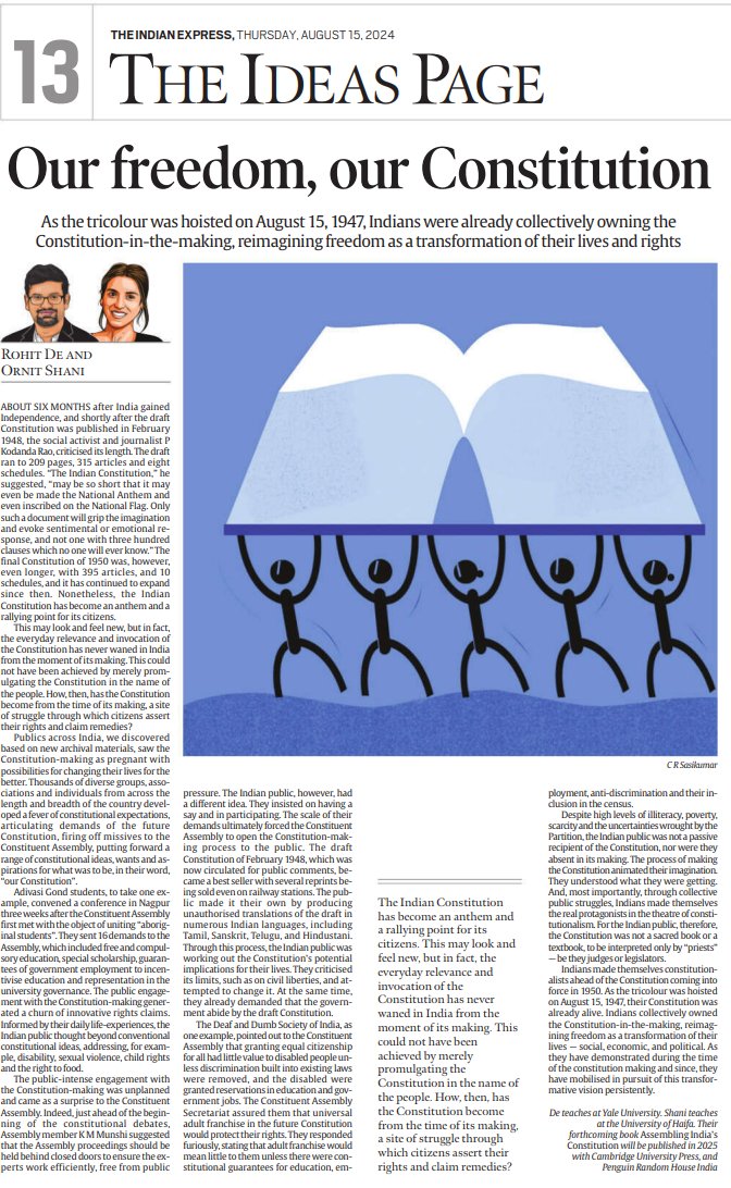 YaleSouthAsia's tweet photo. Check out Rohit De’s (@yale_history) column in The Indian Express, co-authored with Ornit Shani, drawing on their forthcoming book. Read it at https://t.co/DmGrGoZ29m or click the image below. https://t.co/ImyejyTSZy