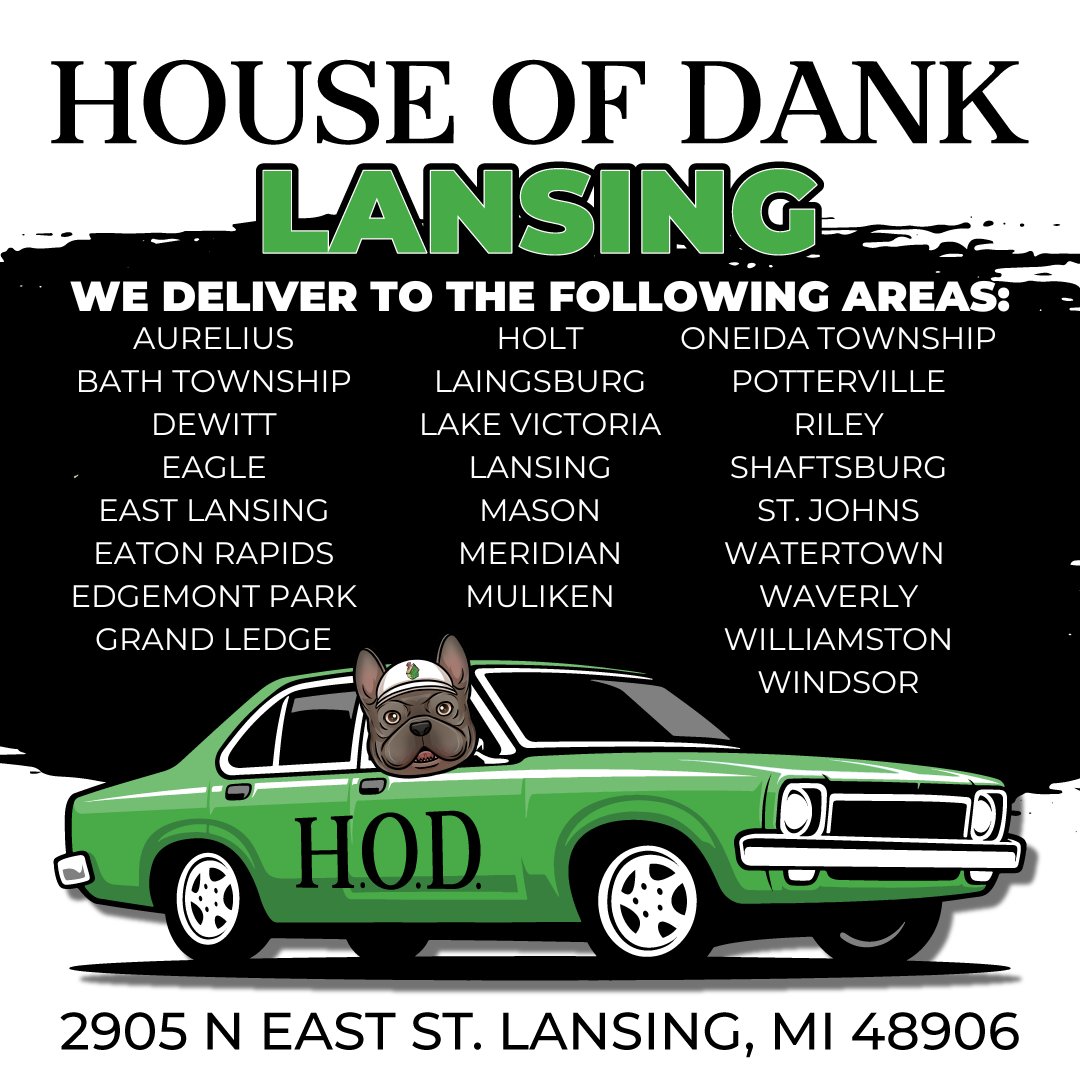 houseofdankmi's tweet photo. LANSING DELIVERY OFFICIALLY OPENS TODAY! 🎉
Check out these areas we deliver to!
#hod #houseofdank #lansing #delivery #nowdelivering #cannabisdelivery #midispo #detroit https://t.co/OPVA9G3IB2