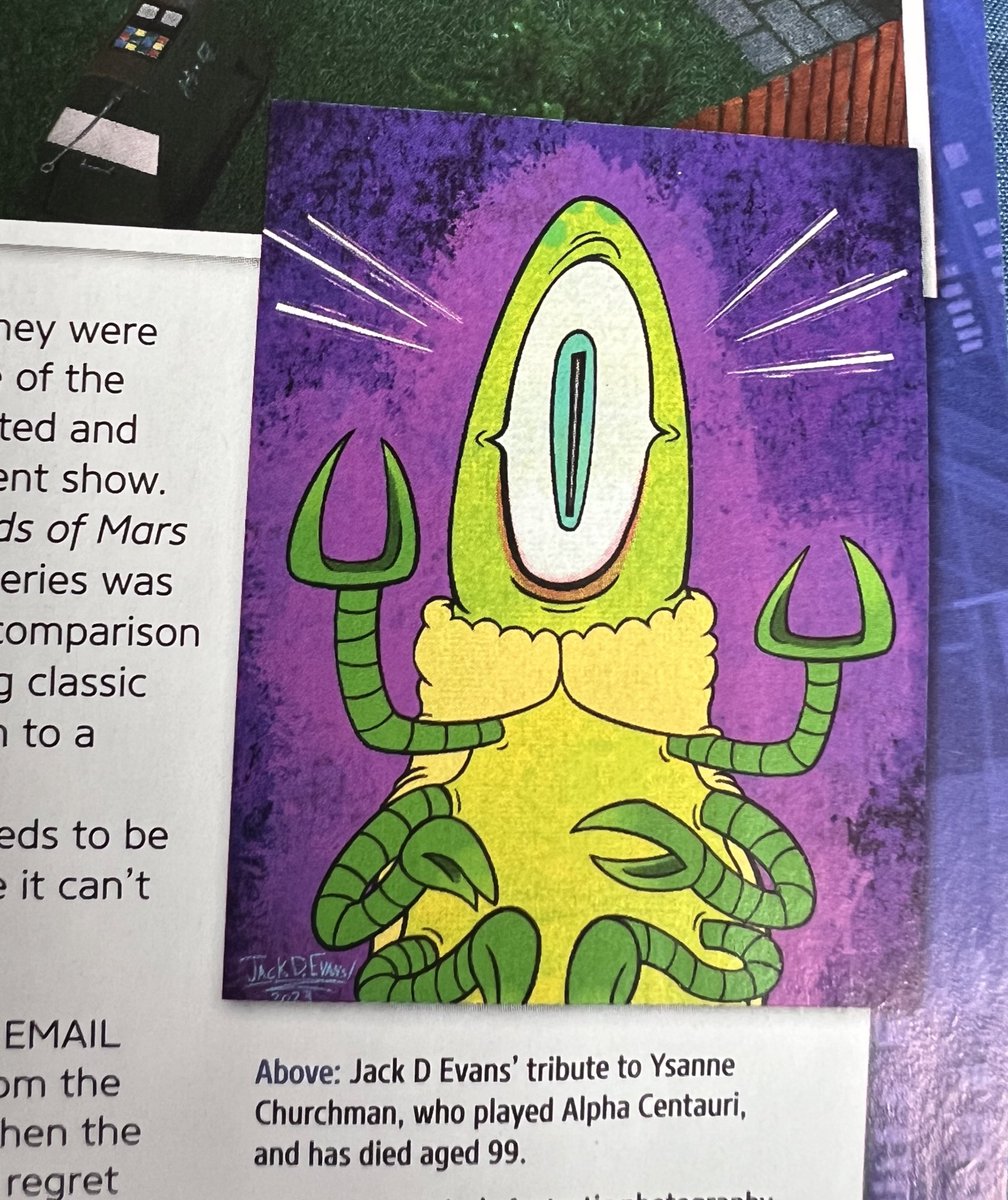 Moonmanunit42's tweet image. My Alpha Centauri Fan Art is featured in this month’s Doctor Who Magazine, dedicated to Alpha’s voice actress, Ysanne Churchman, who recently passed away. @DWMtweets #DWM