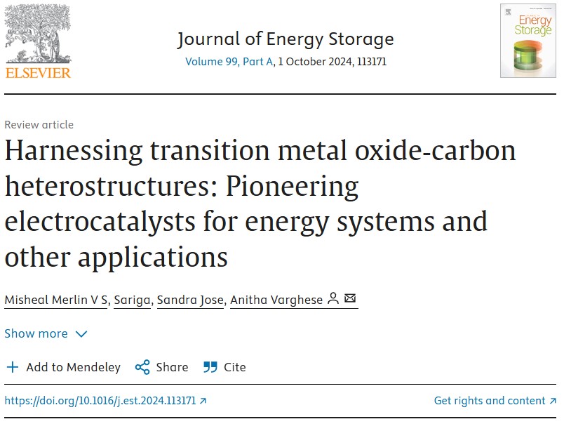 AnithaLab's tweet image. Delighted to share our latest review article on Harnessing transition metal oxide‑carbon heterostructures: Pioneering electrocatalysts for energy systems and other applications in Journal of Energy Storage. Congratulations to the entire team! @ElsevierConnect