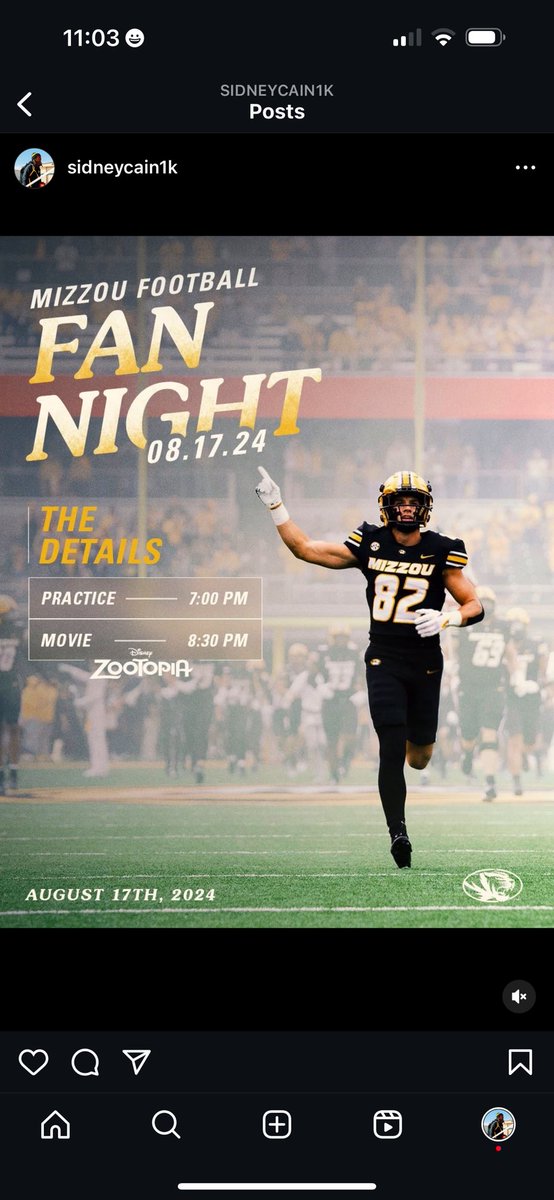 Sidney2020DB's tweet photo. Tiger pride runs deep. Feel it at Football Fan Night-come see the team and enjoy a movie night on the field! ® @mizzoufootball @mizzouathletics #EveryTrueTiger #STP https://t.co/dtwJznIt9v