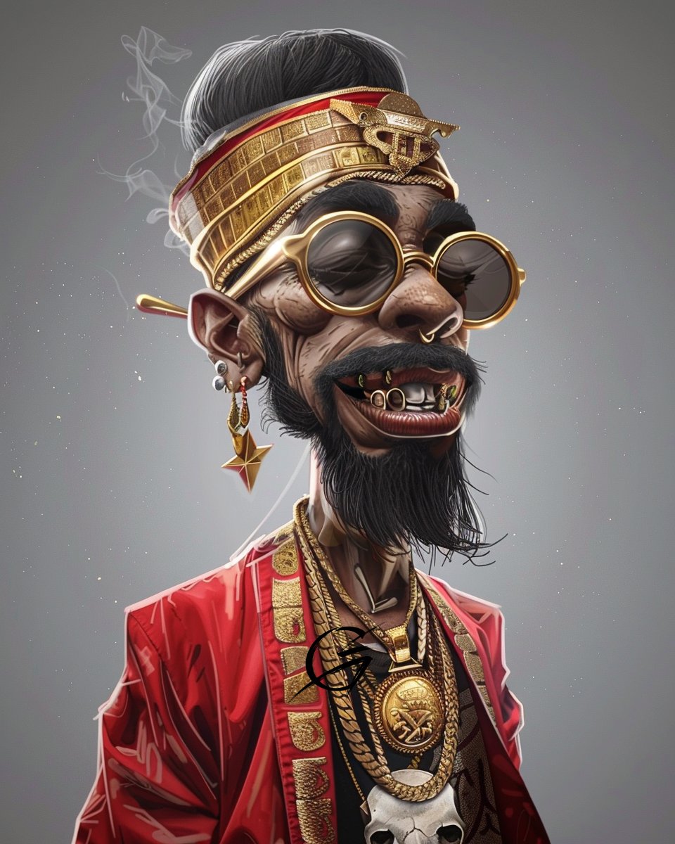 g_art_official's tweet photo. When you’ve got more bling than a Christmas tree and still can’t buy good taste. 😎💰
#caricature #caricatures #caricatureartist #GoldStandard #BlingBling #ThursdayNightVibes #RoyalDrip #KingOfSwag #ShinyAndProud  #SatiricalArt #DigitalArtCommunity #HumorousIllustrations https://t.co/Ay1b2oHN2u