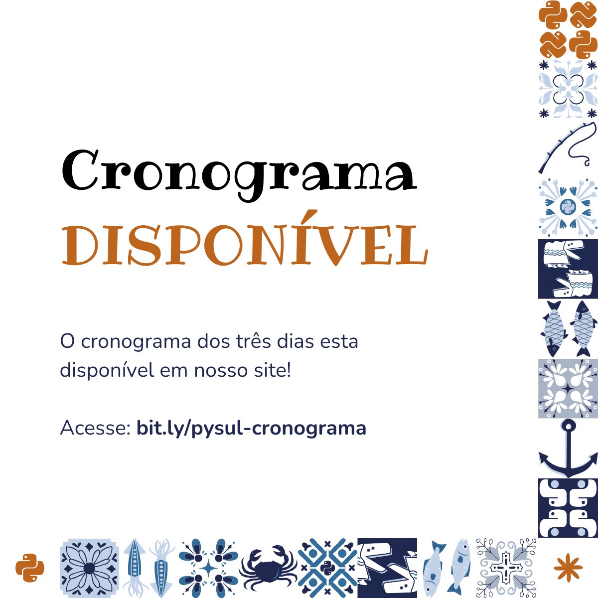PythonSul's tweet image. Vocês sonharam e nós estamos transformando em realidade: o cronograma da PySul 2024 está disponível no site 💕👀
corram para ver os horários e ordem das palestras incríveis que teremos no evento ❤️
bit.ly/pysul-cronogra…
#python #pysul #pysul24