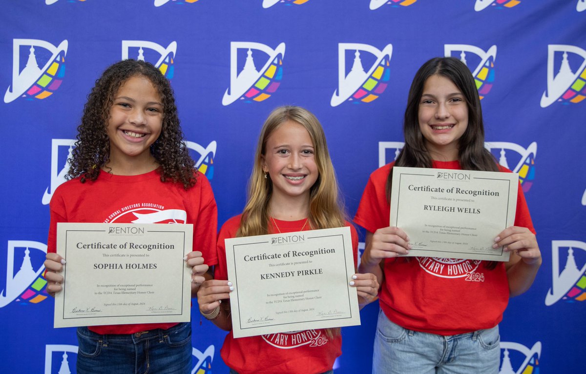 Denton ISD (@dentonisd) on Twitter photo Three <a href="/RCMSCowboys/">Crownover MS</a> 6th grade students were named to the Texas Choral Directors Association Texas Elementary Honor Choir this past spring. Sophia Holmes, Kennedy Pirkle, and Ryleigh Wells each received this recognition while they were fifth-grade students at Hawk Elementary. Three <a href="/RCMSCowboys/">Crownover MS</a> 6th grade students were named to the Texas Choral Directors Association Texas Elementary Honor Choir this past spring. Sophia Holmes, Kennedy Pirkle, and Ryleigh Wells each received this recognition while they were fifth-grade students at Hawk Elementary.
