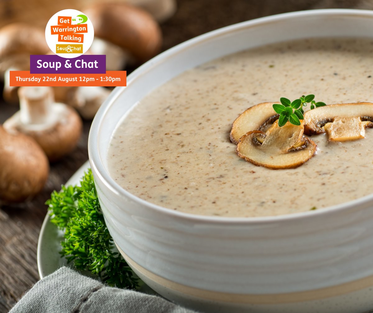 Warrington Speak Up (@warrspeakup) on Twitter photo Join us at our next Soup & Chat meeting on Thursday 22nd August <a href="/TheGatewayWarr/">Gateway Warrington</a> between 12pm - 1:30pm.
Soup & Chat is a chance to connect with others and enjoy a bowl of soup promoting health and well-being.
Anyone is welcome, so please come and join us.
#Warrington Join us at our next Soup & Chat meeting on Thursday 22nd August <a href="/TheGatewayWarr/">Gateway Warrington</a> between 12pm - 1:30pm.
Soup & Chat is a chance to connect with others and enjoy a bowl of soup promoting health and well-being.
Anyone is welcome, so please come and join us.
#Warrington
